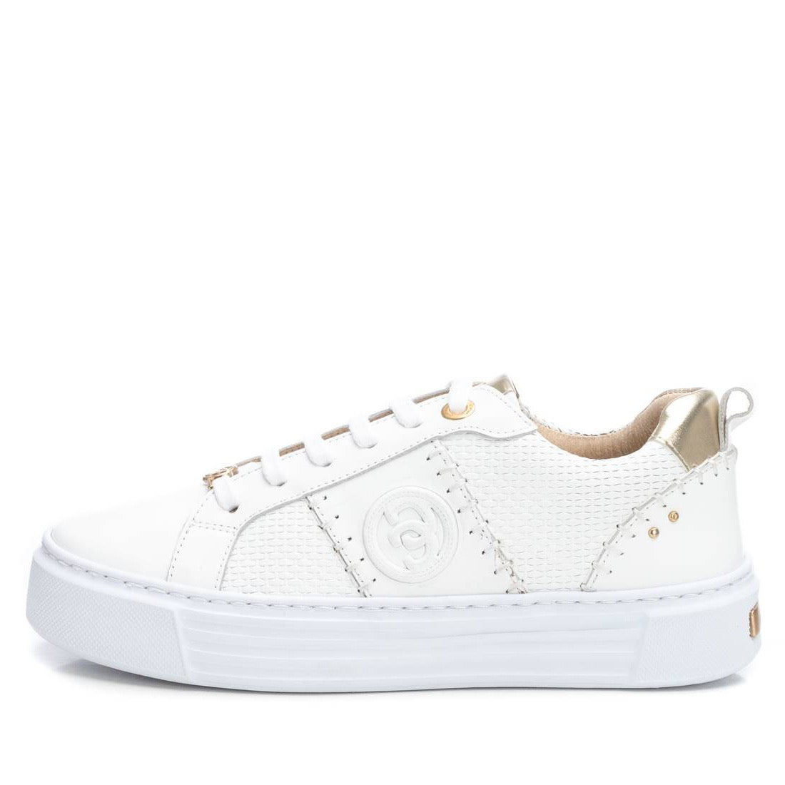 Leder-Sneaker Weiß mit Goldakzenten und Plateau – edel & komfortabel