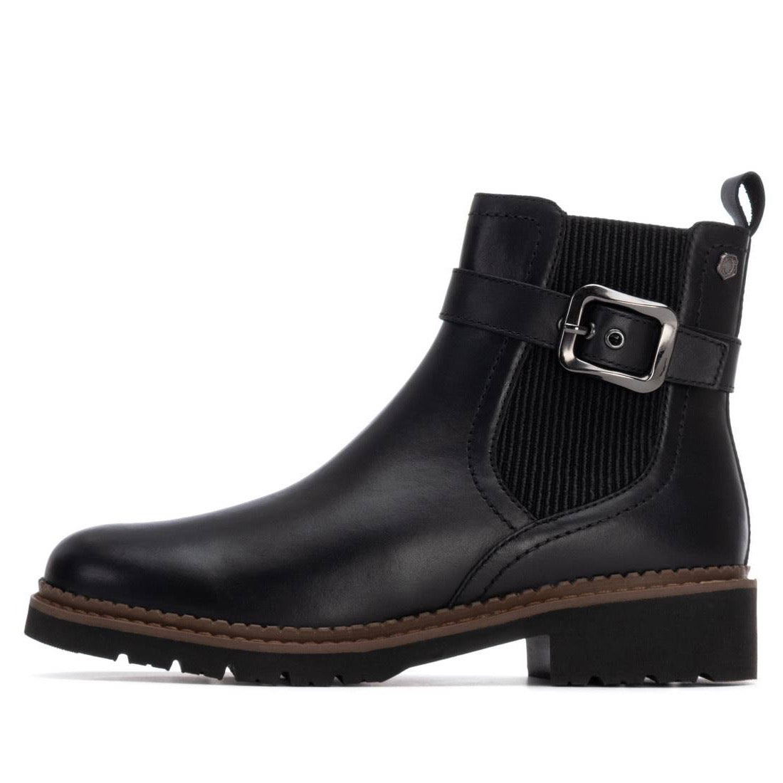 Leichter Chelsea Boot aus Leder in schwarz mit Zierschnalle