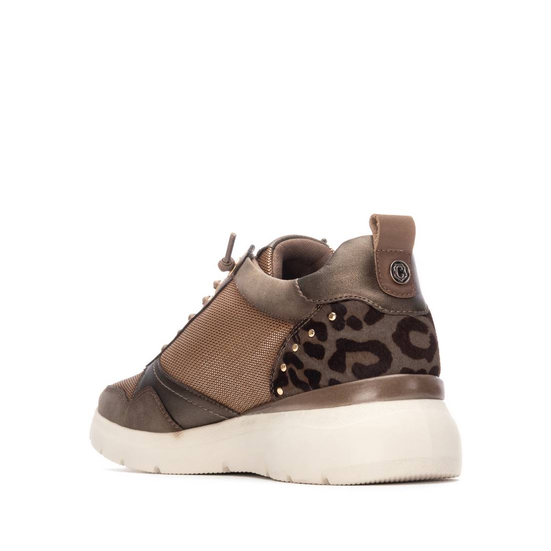 Trendiger Fashion-Sneaker in Taupe-Bronze mit Leo-Details und goldenen Akzenten