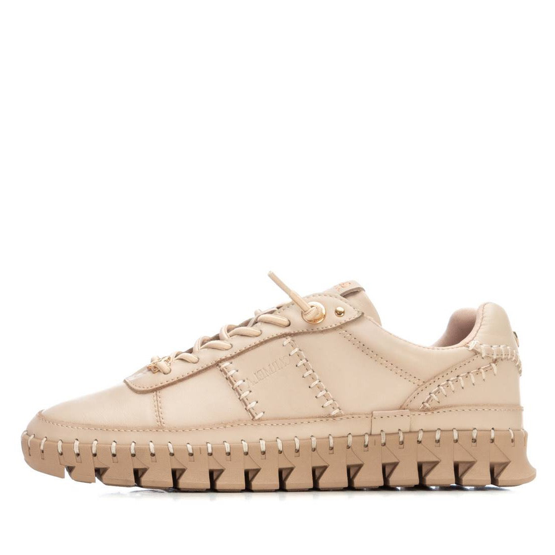Beiger Low-Top Sneaker mit sehr flexibler Profilsohle & Ziernähten