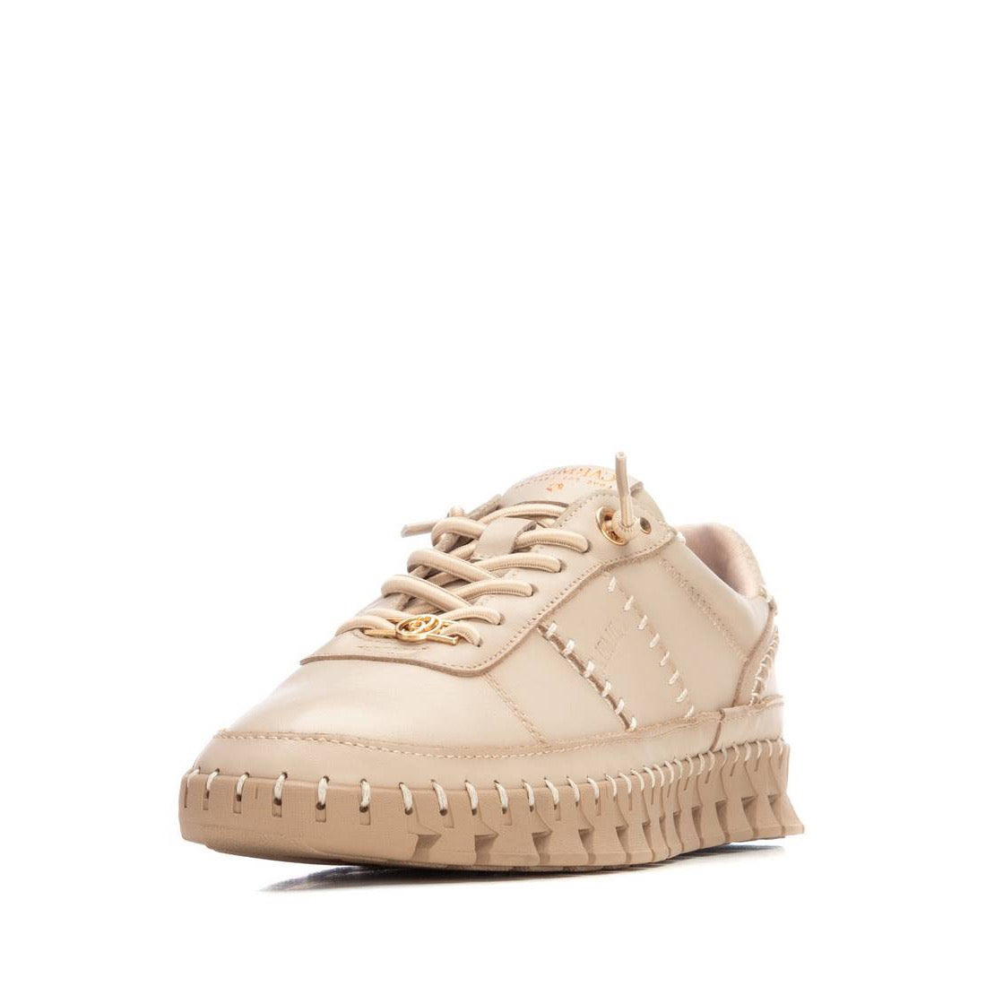 Beiger Low-Top Sneaker mit sehr flexibler Profilsohle & Ziernähten