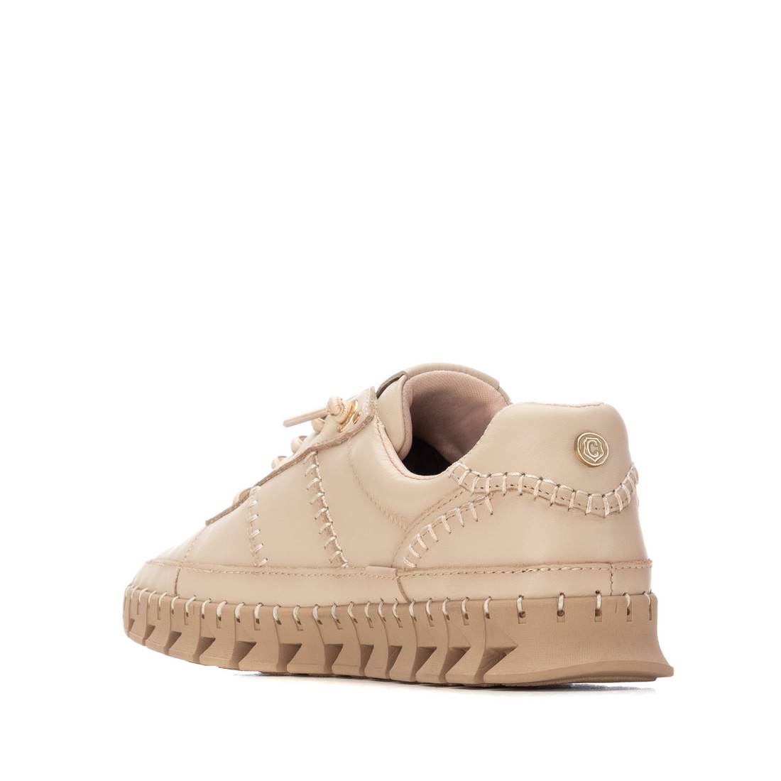 Beiger Low-Top Sneaker mit sehr flexibler Profilsohle & Ziernähten