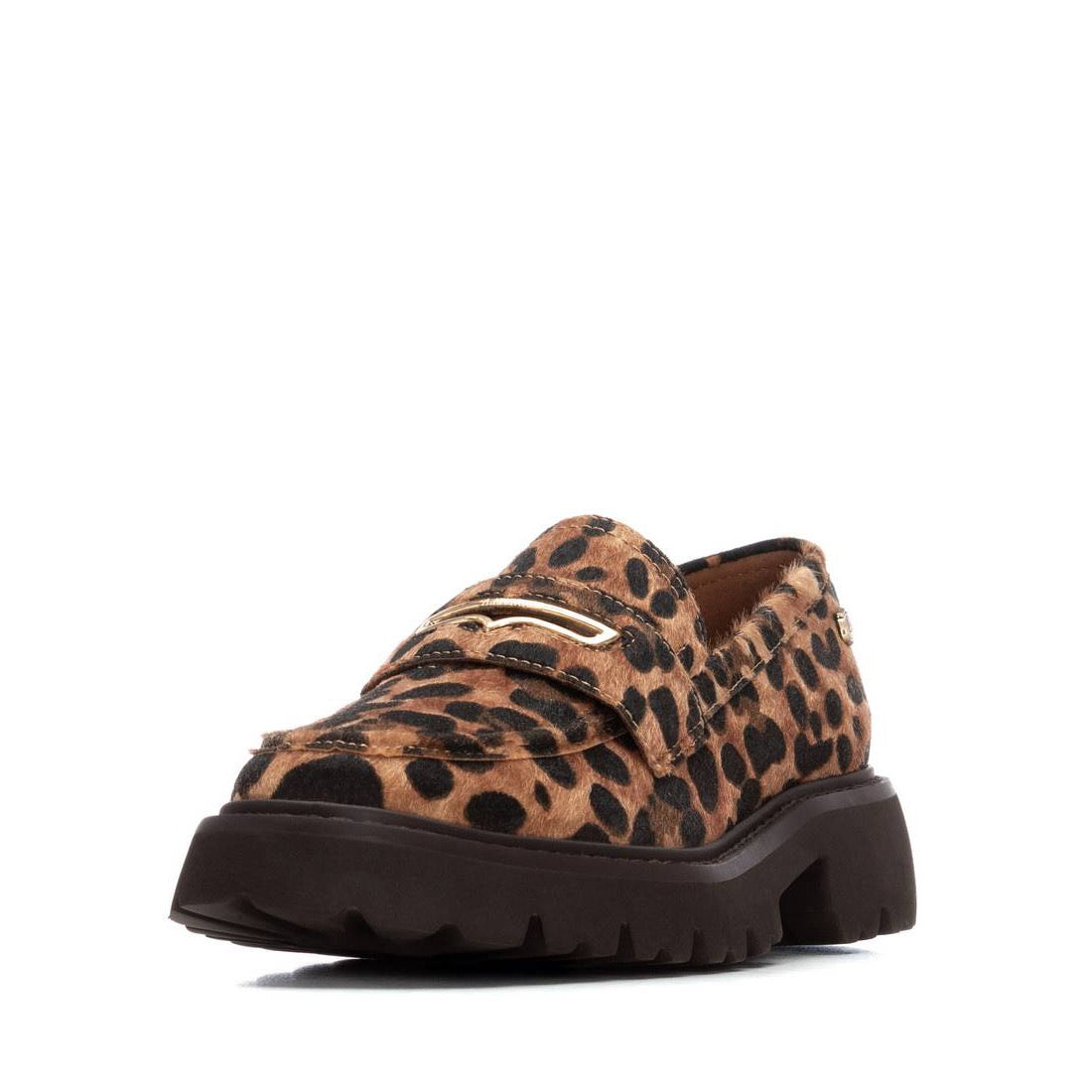 Trendiger Loafer mit goldfarbener Spange in Leo-Felloptik
