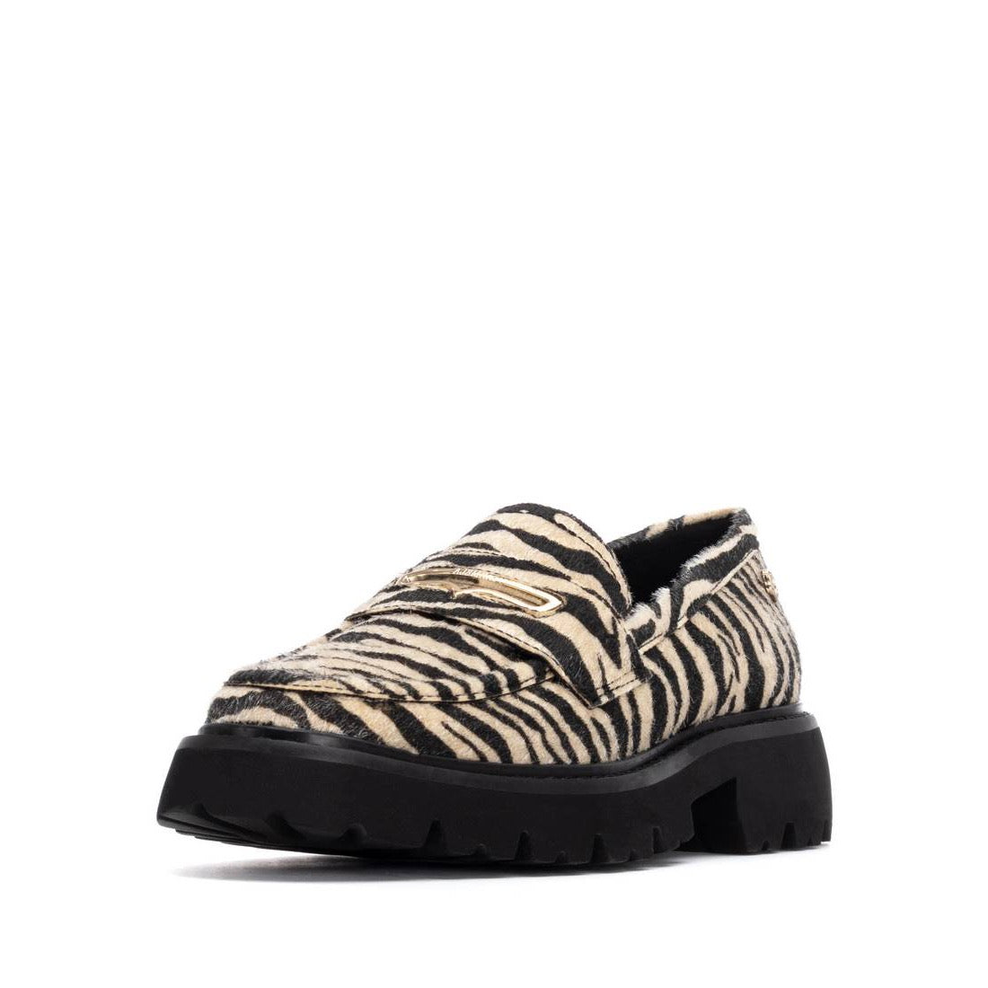 Eleganter Loafer in Zebra-Felloptik mit markanter Profilsohle