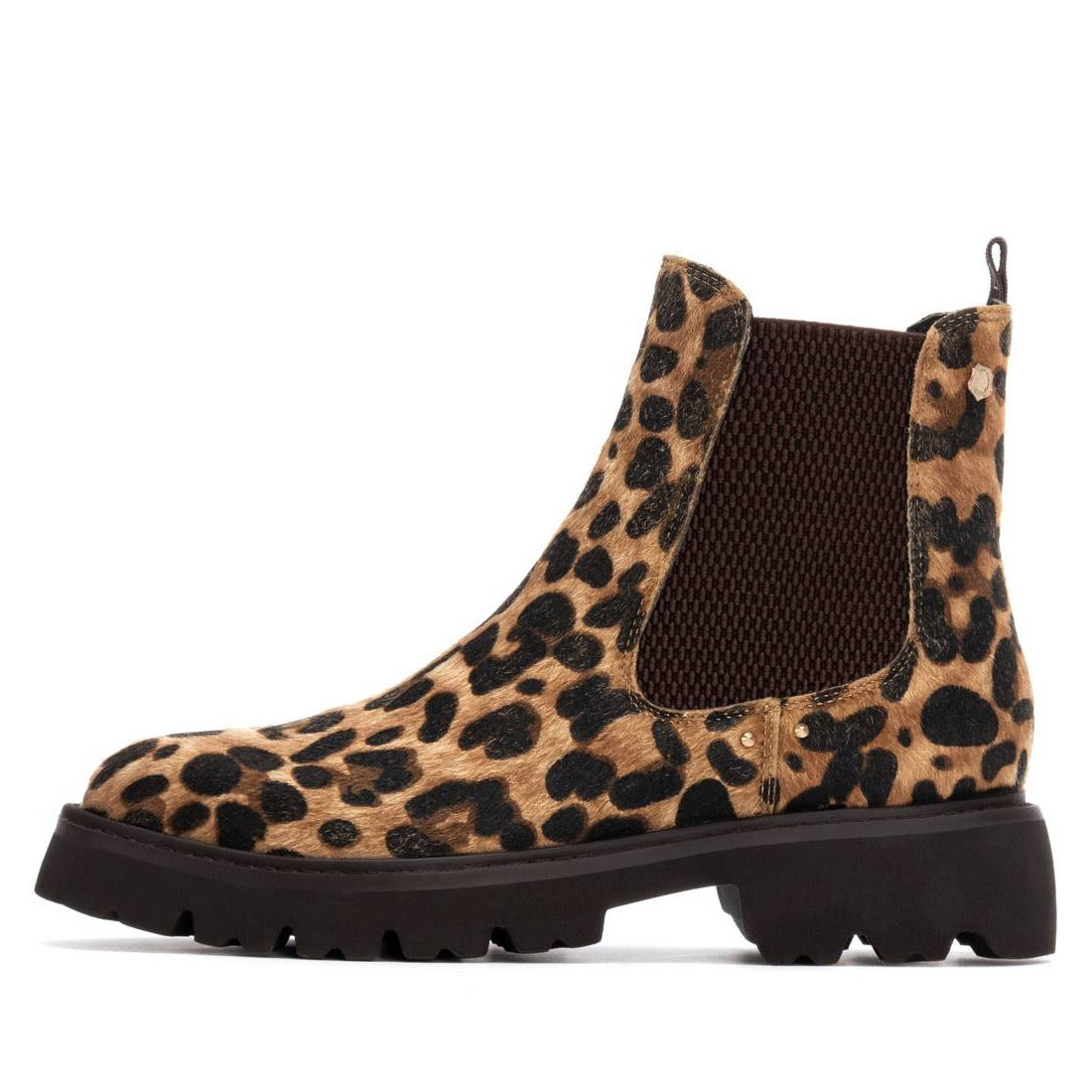 Chelsea Boot mit Leo-Felloptik und dicker Profilsohle