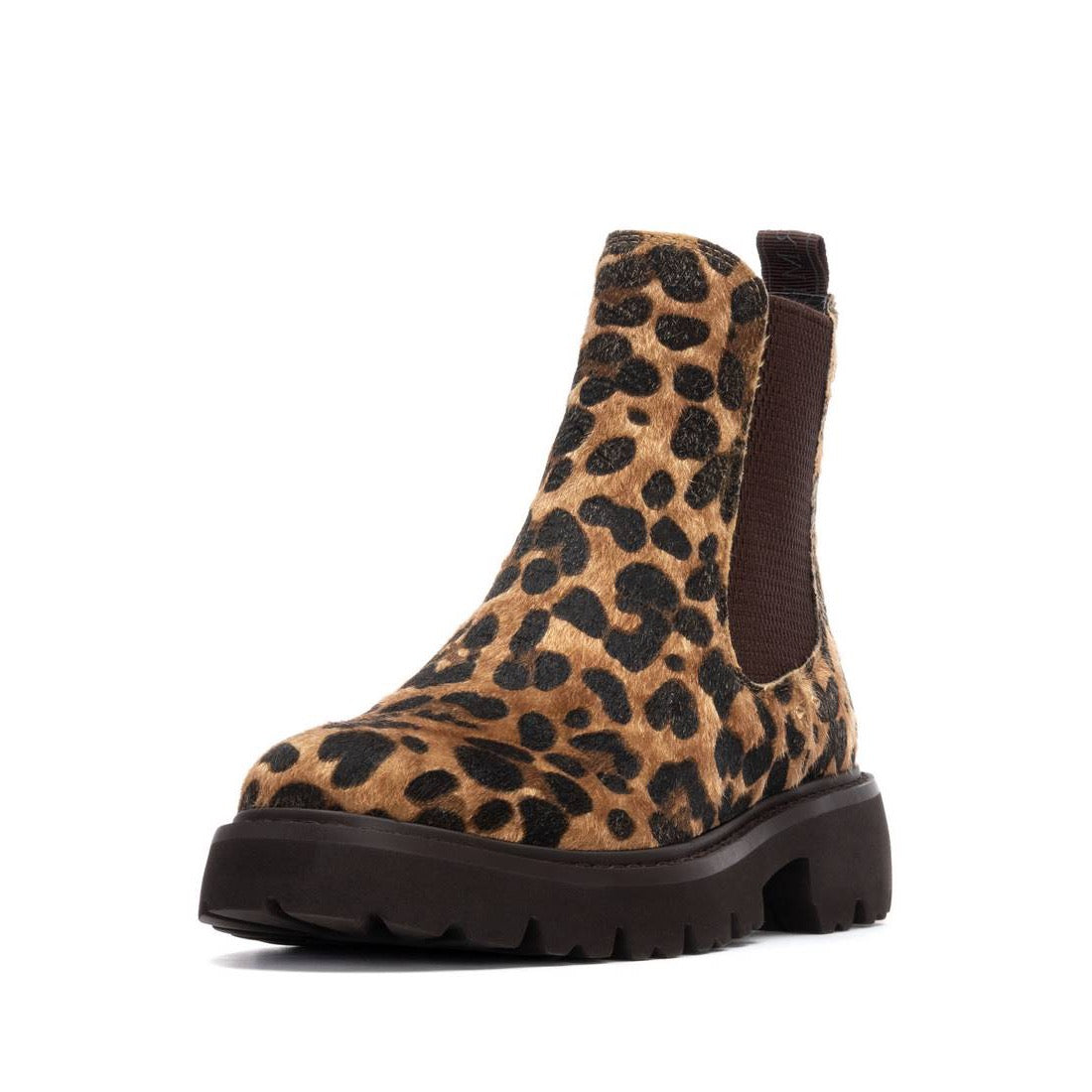 Chelsea Boot mit Leo-Felloptik und dicker Profilsohle