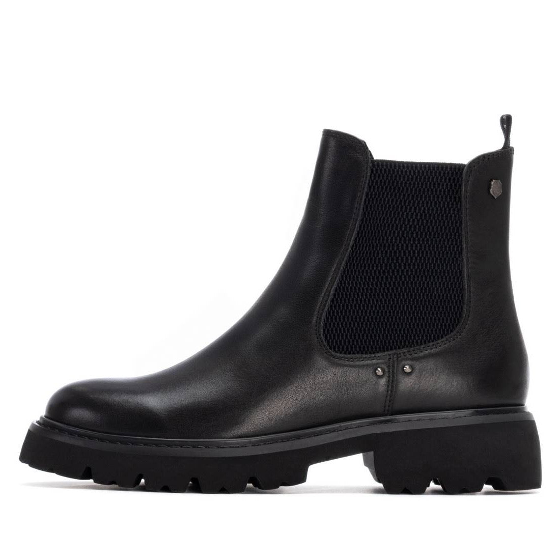Schwarzer Leder-Chelsea Boot mit dicker Profilsohle
