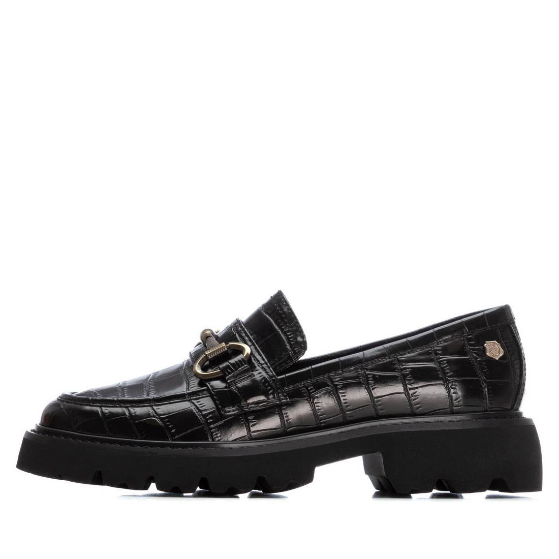 Moderner Loafer mit Kroko-Prägung & Profilsohle in Schwarz