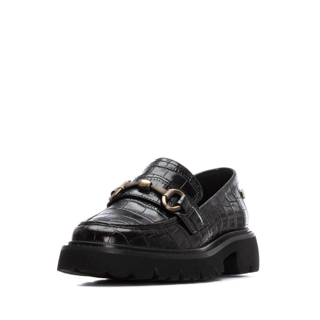 Moderner Loafer mit Kroko-Prägung & Profilsohle in Schwarz