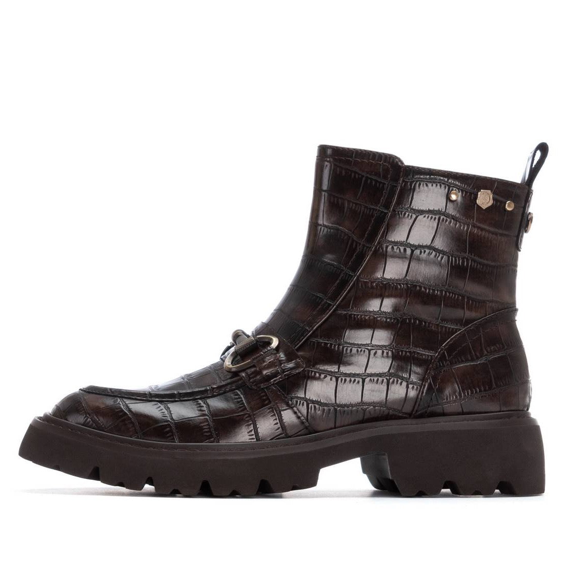 Loafer-Stiefelette mit Kroko-Prägung und Horsebit-Spange in Dunkelbraun