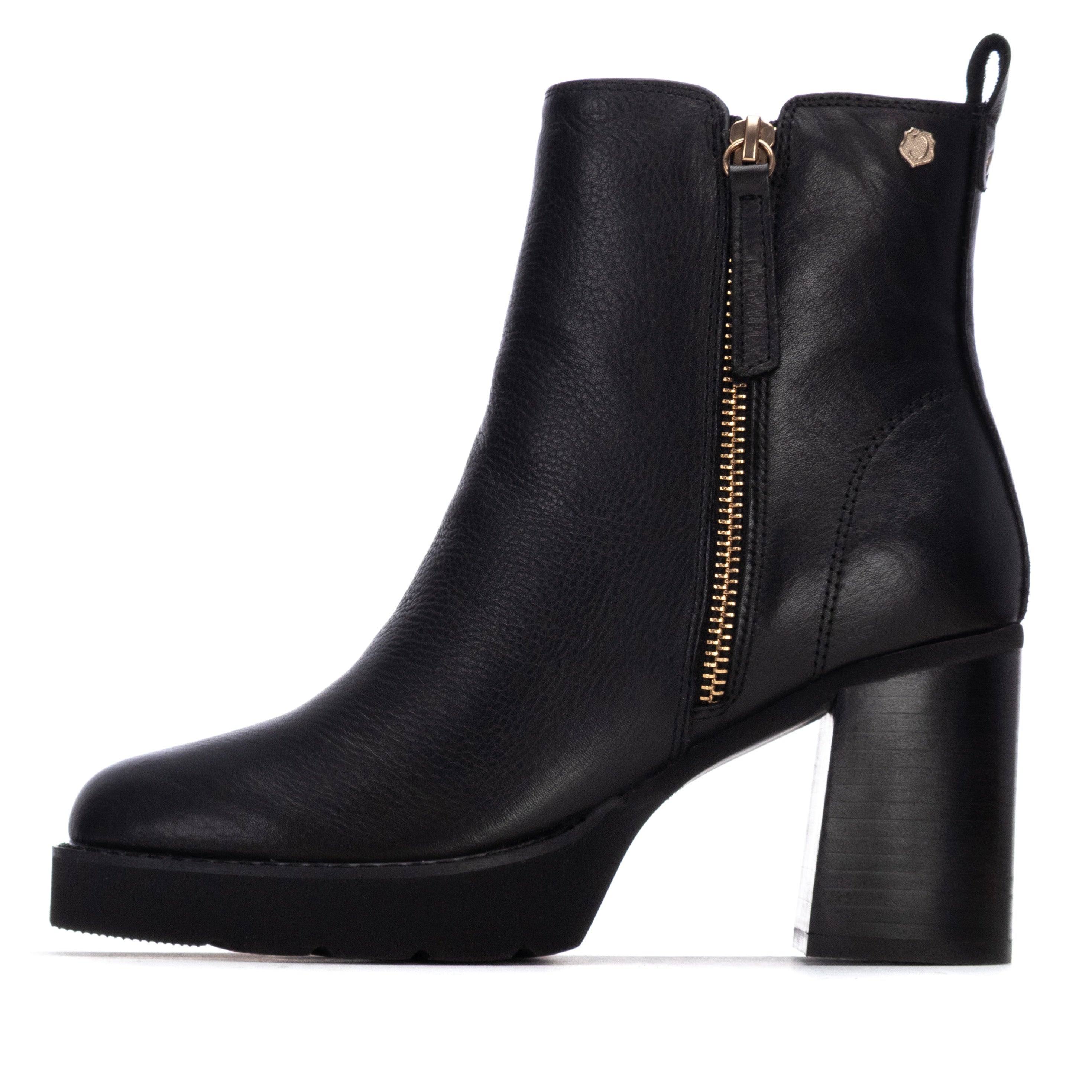 Schwarze Plateau-Stiefelette mit Blockabsatz und Reißverschluss