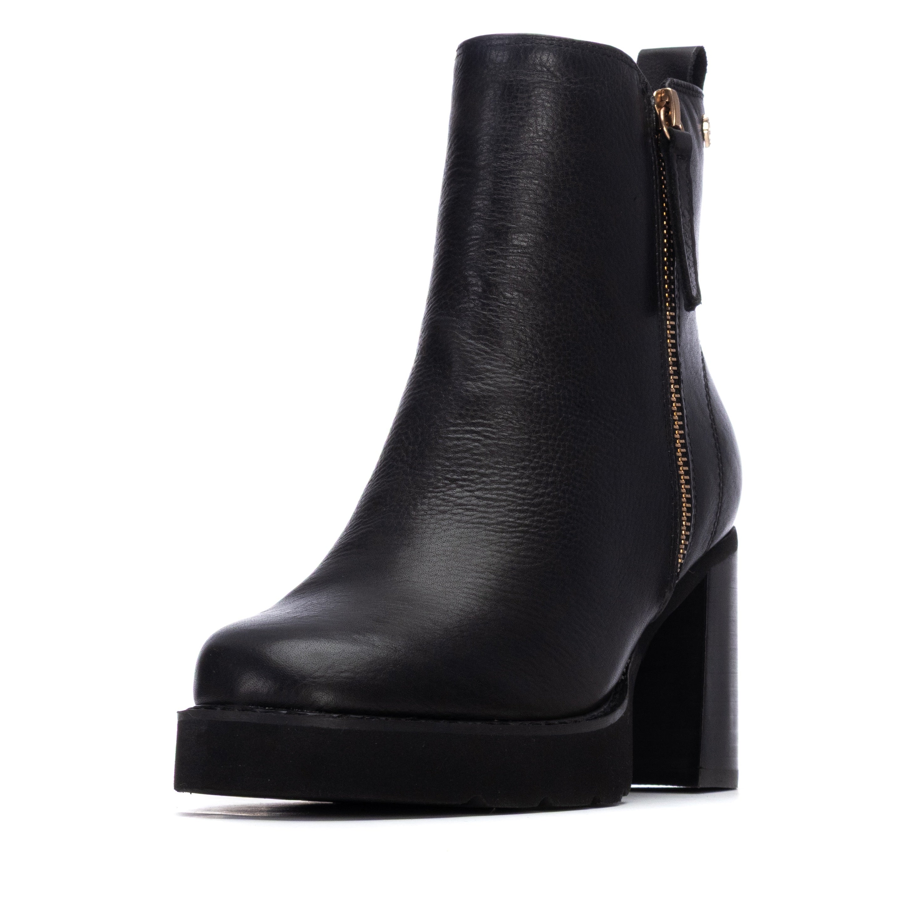 Schwarze Plateau-Stiefelette mit Blockabsatz und Reißverschluss