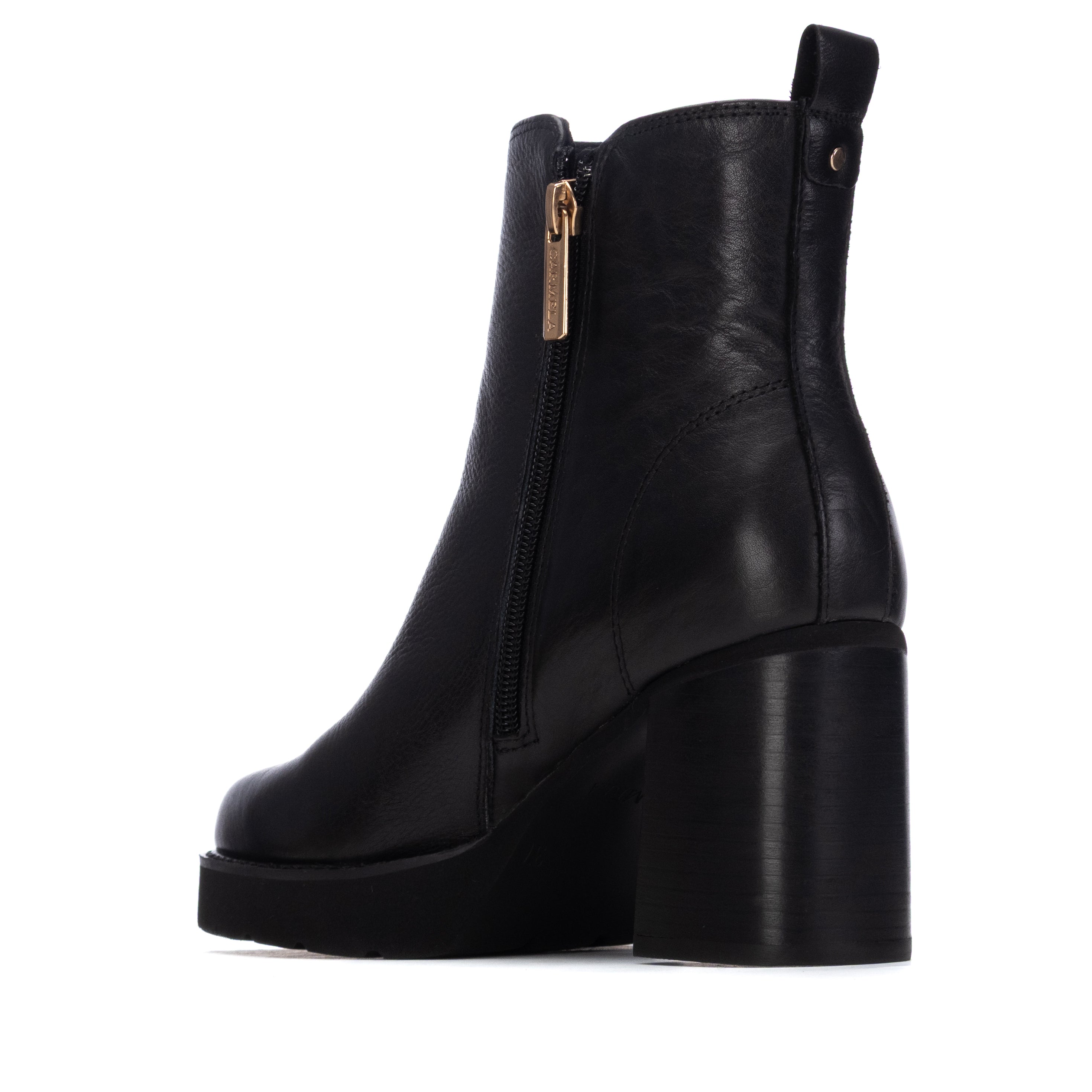 Schwarze Plateau-Stiefelette mit Blockabsatz und Reißverschluss
