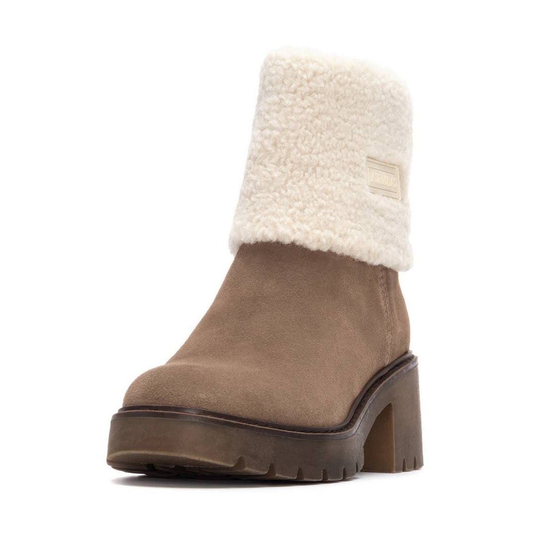 Wildleder-Stiefelette in Taupe mit Blockabsatz & Softplüsch-Rand