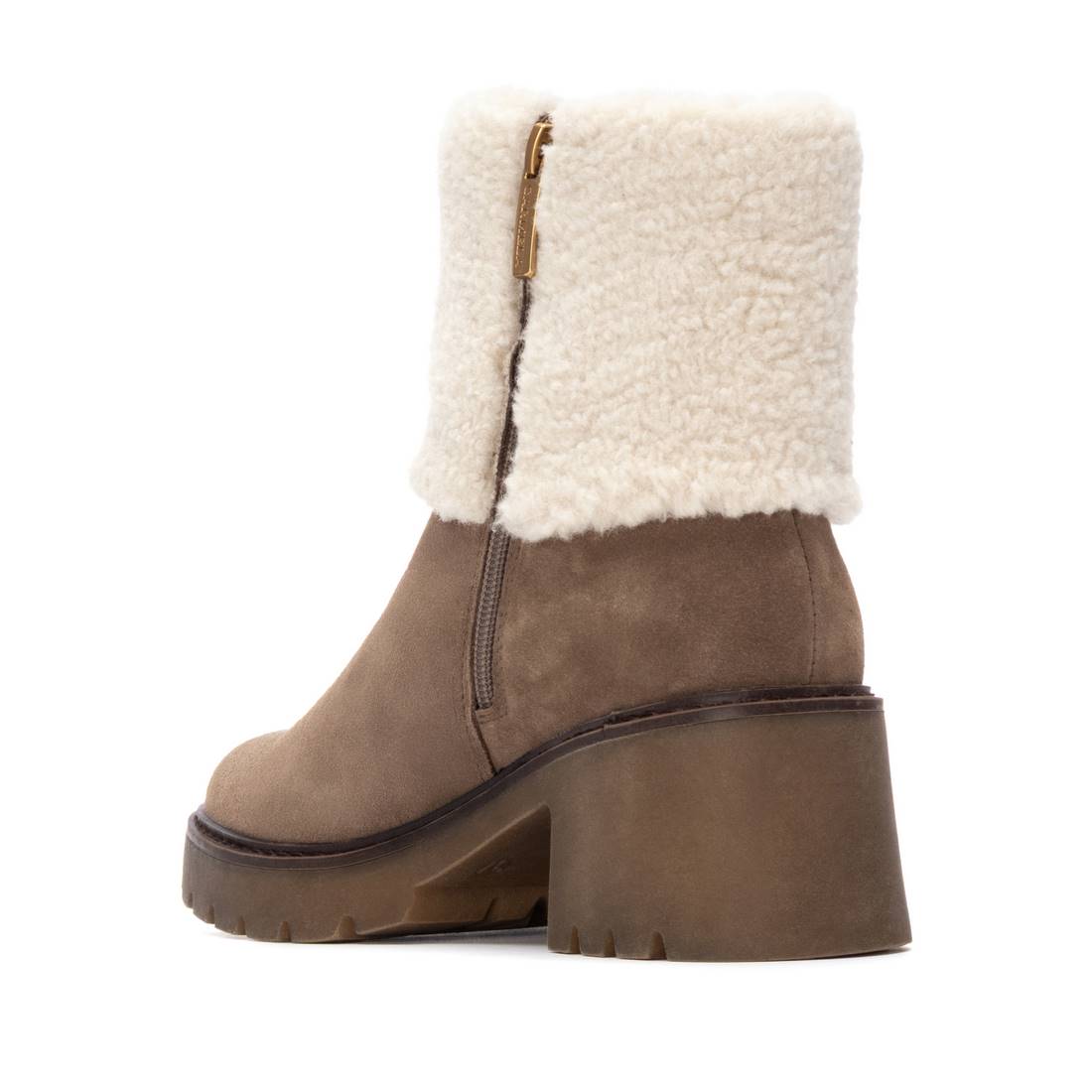 Wildleder-Stiefelette in Taupe mit Blockabsatz & Softplüsch-Rand