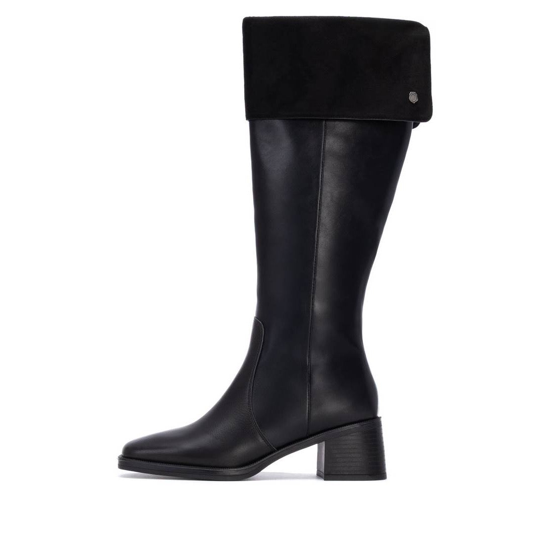 Eleganter Overknee-Stiefel zum Umschlagen mit Blockabsatz in Schwarz