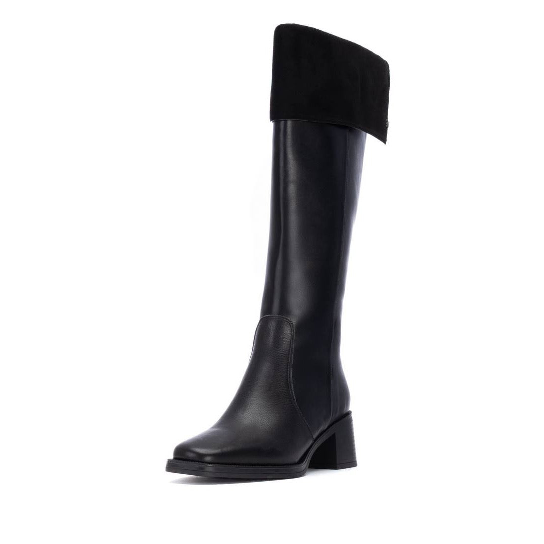 Eleganter Overknee-Stiefel zum Umschlagen mit Blockabsatz in Schwarz