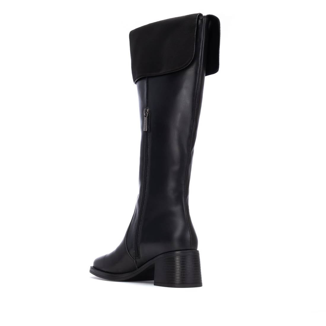 Eleganter Overknee-Stiefel zum Umschlagen mit Blockabsatz in Schwarz