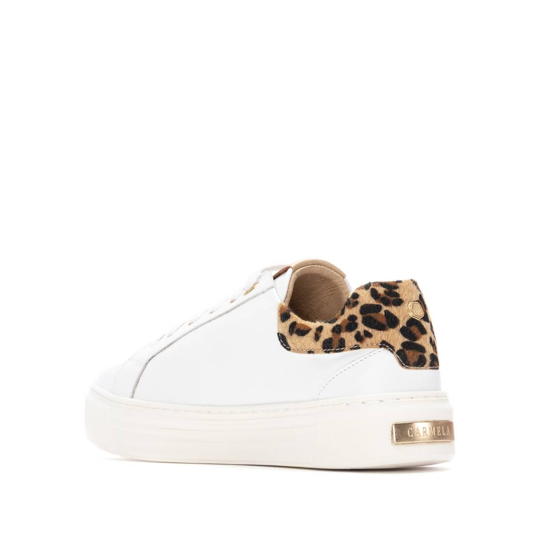 Trendiger Plateau-Sneaker in Weiß mit Leo-Print und goldenen Details