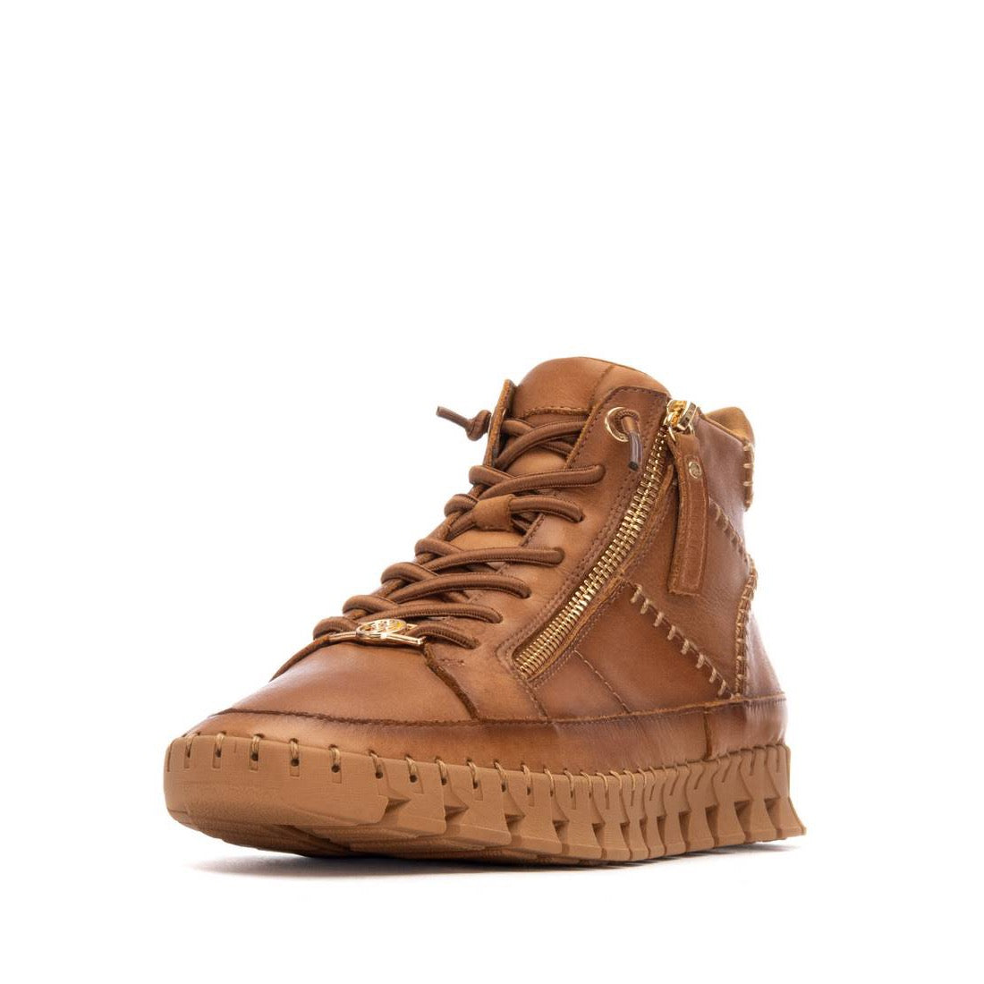 High-Top Sneaker in Camel mit Ziernähten und besonders flexibler Sohle