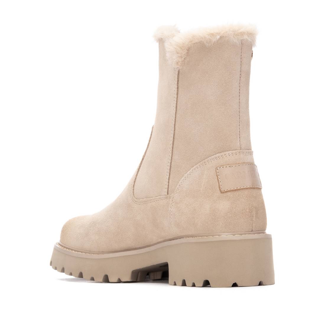 Beiger Wildleder-Bootie mit Profilsohle & flauschigem Fellrand