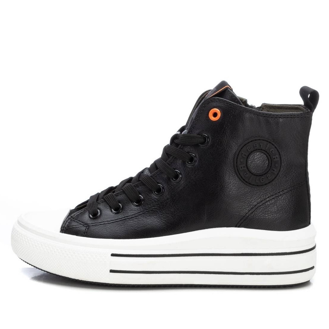 High-Top Sneaker in Schwarz mit weißer Plateau-Sohle & Reißverschluss