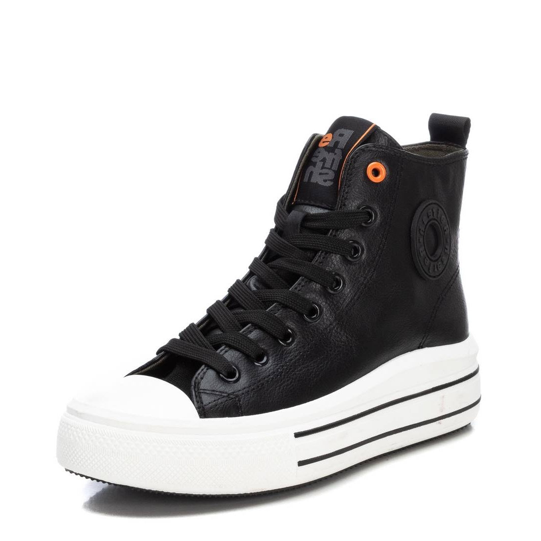 High-Top Sneaker in Schwarz mit weißer Plateau-Sohle & Reißverschluss