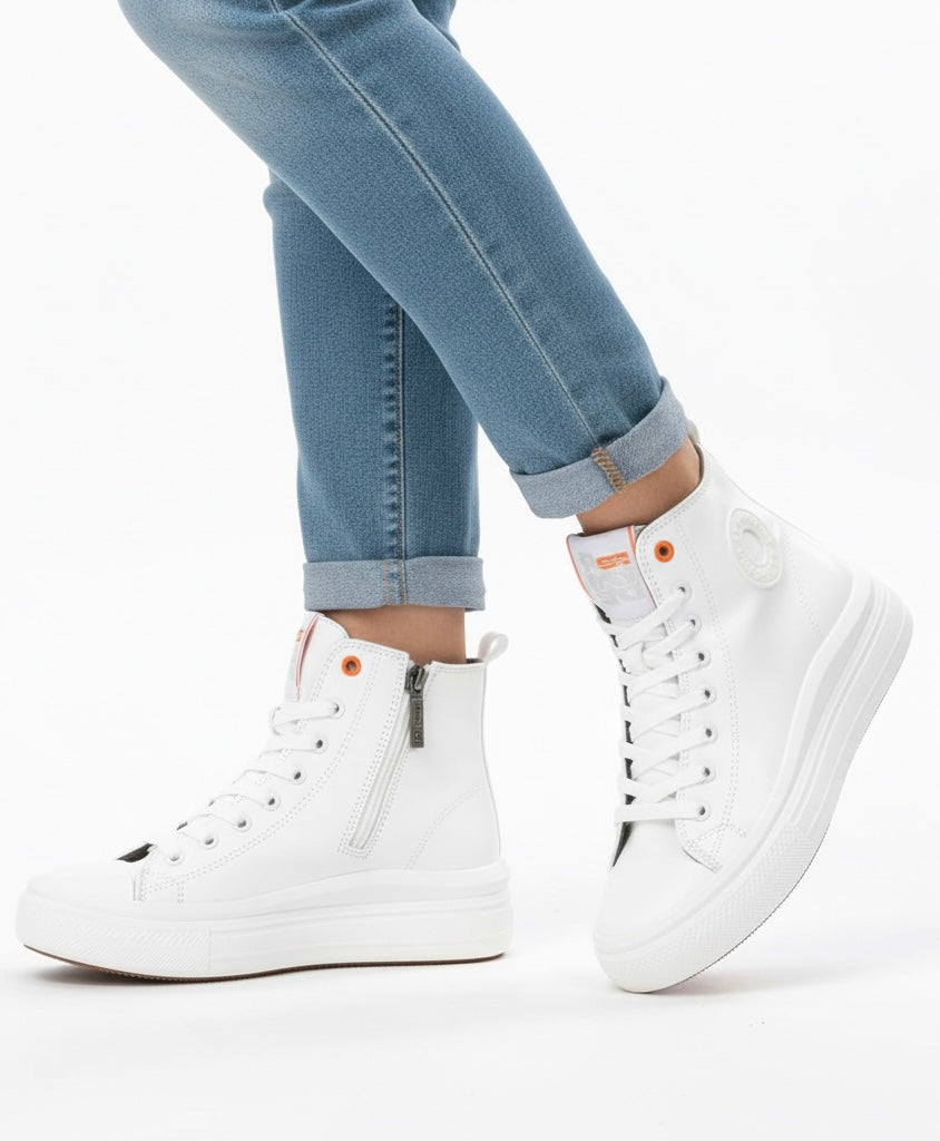 High-Top Sneaker in Weiß mit Plateau & Reißverschluss