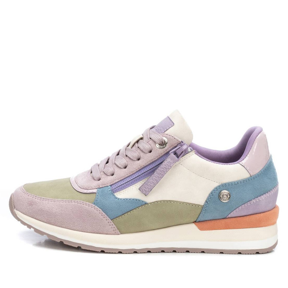Fliederfarbener Sneaker mit Reißverschluss & Multicolor-Elementen – lässig & vielseitig