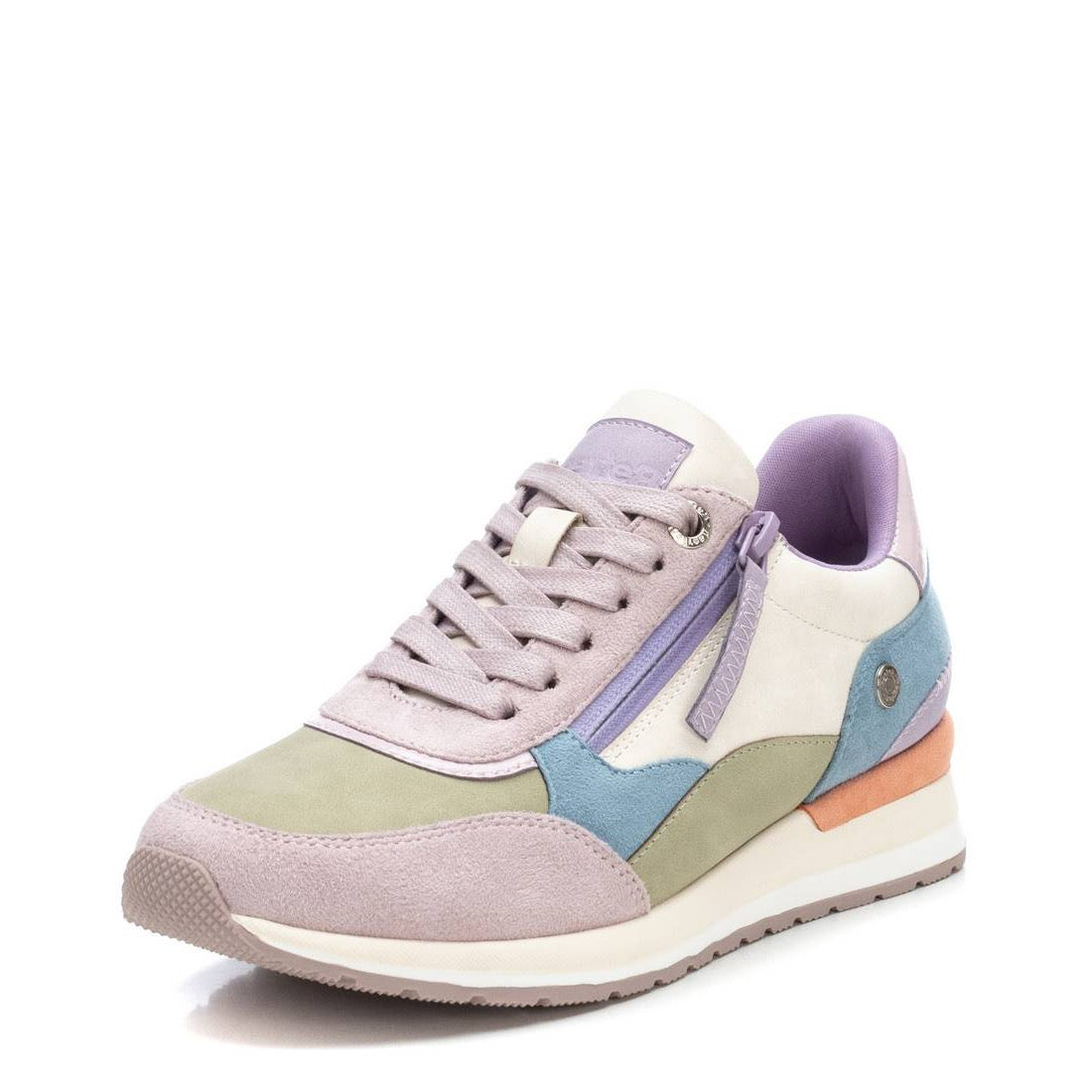 Fliederfarbener Sneaker mit Reißverschluss & Multicolor-Elementen – lässig & vielseitig