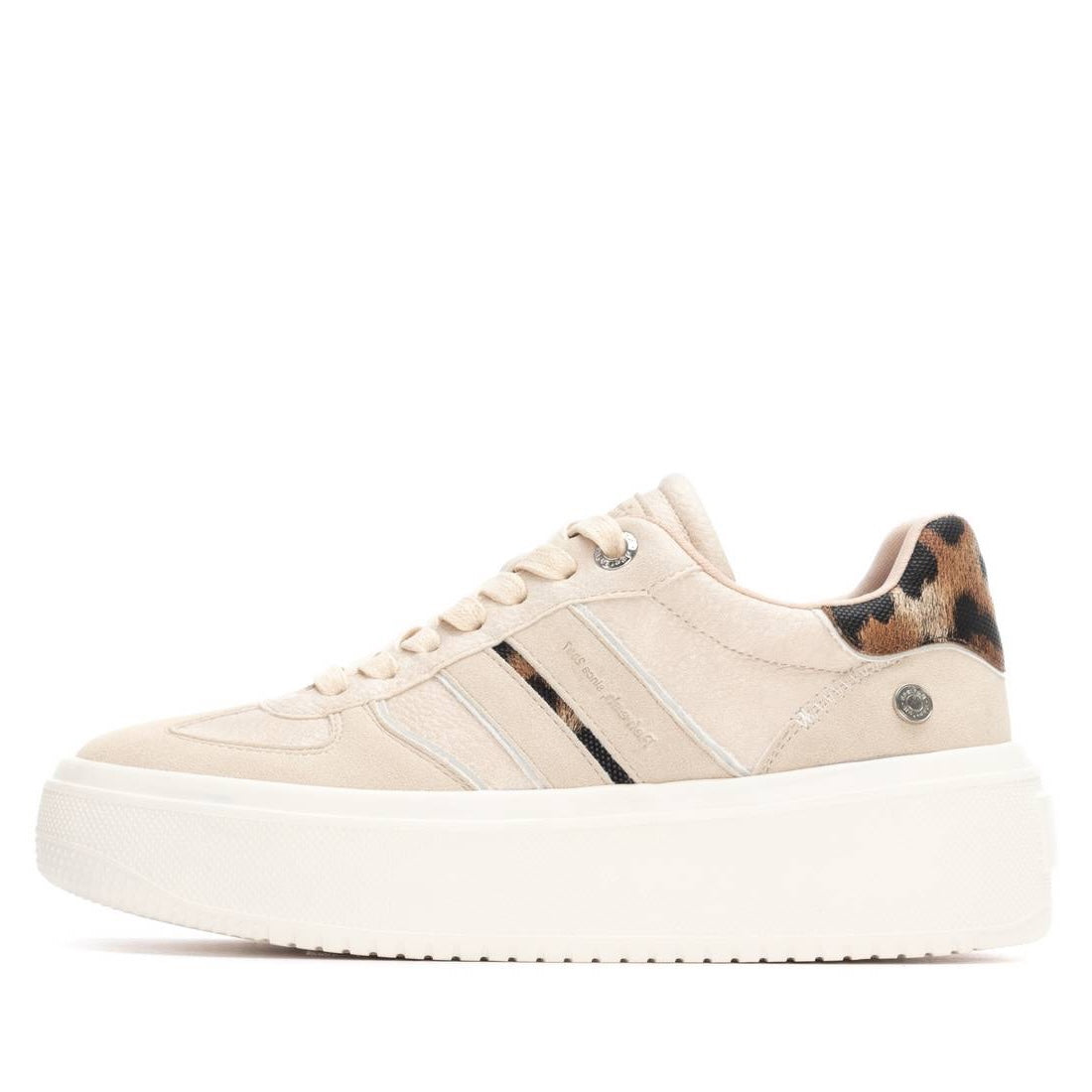 Plateau-Sneaker in Beige mit Leo-Details & hoher Sohle