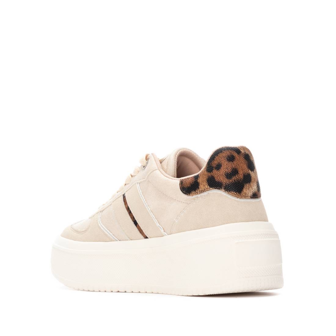 Plateau-Sneaker in Beige mit Leo-Details & hoher Sohle