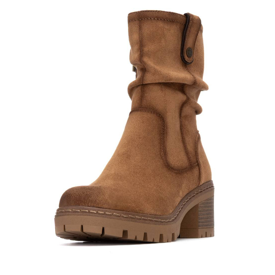 Trendiger Bootie in Camel mit Blockabsatz und weichem Wildleder-Look