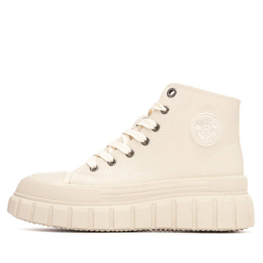 High-Top Sneaker in Beige mit dicker Chunky-Sohle & Reißverschluss
