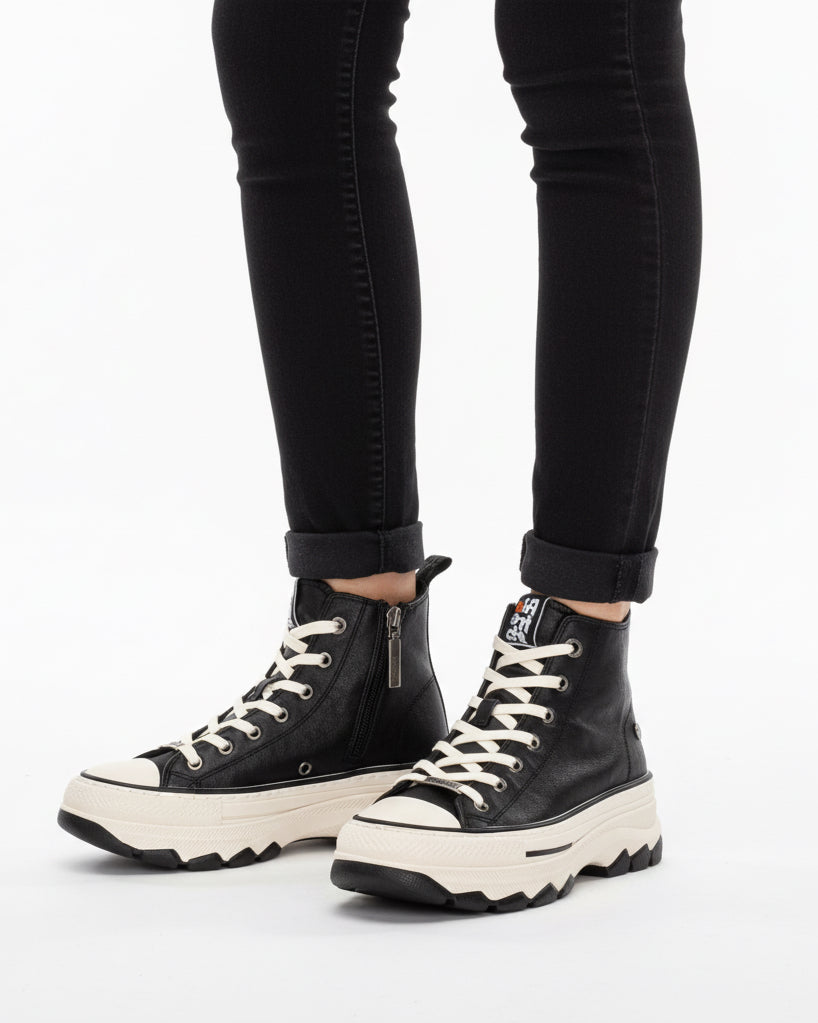 High-Top Chunky Sneaker in Schwarz mit Reißverschluss & Plateausohle
