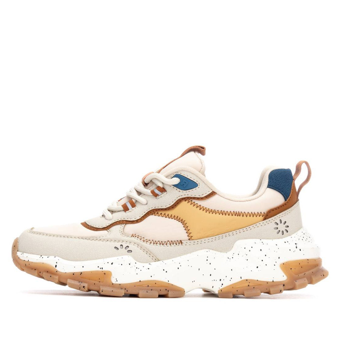 Trendiger Plateau-Sneaker in Beige mit bunten Akzenten